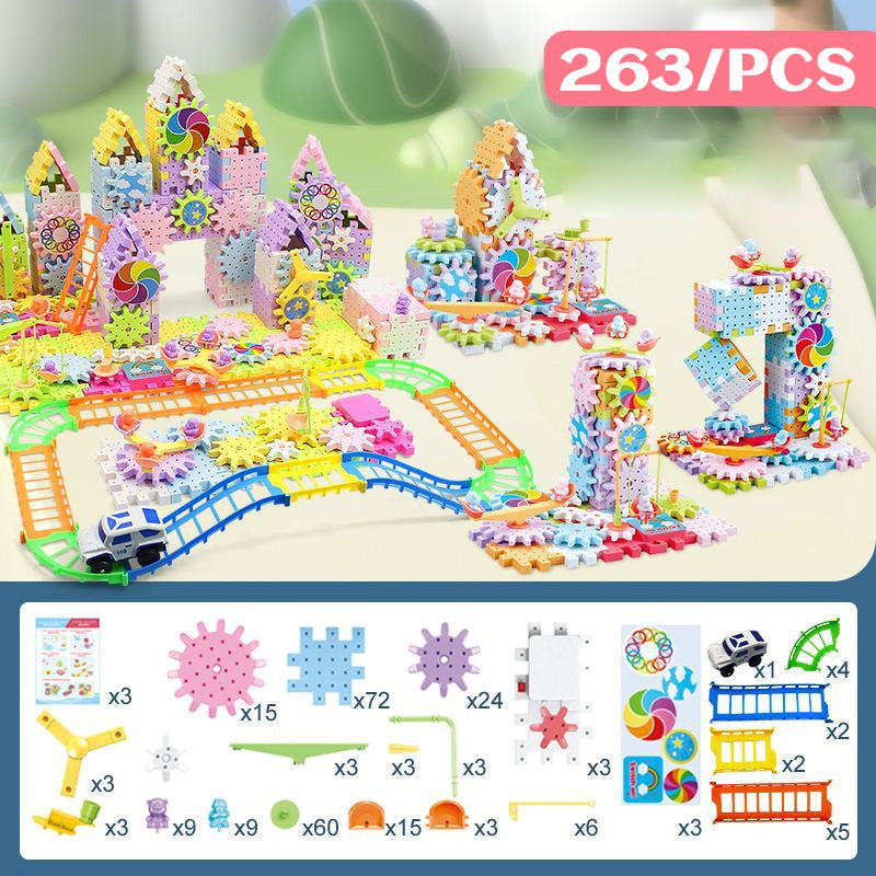 Electric gear rotating building block toys