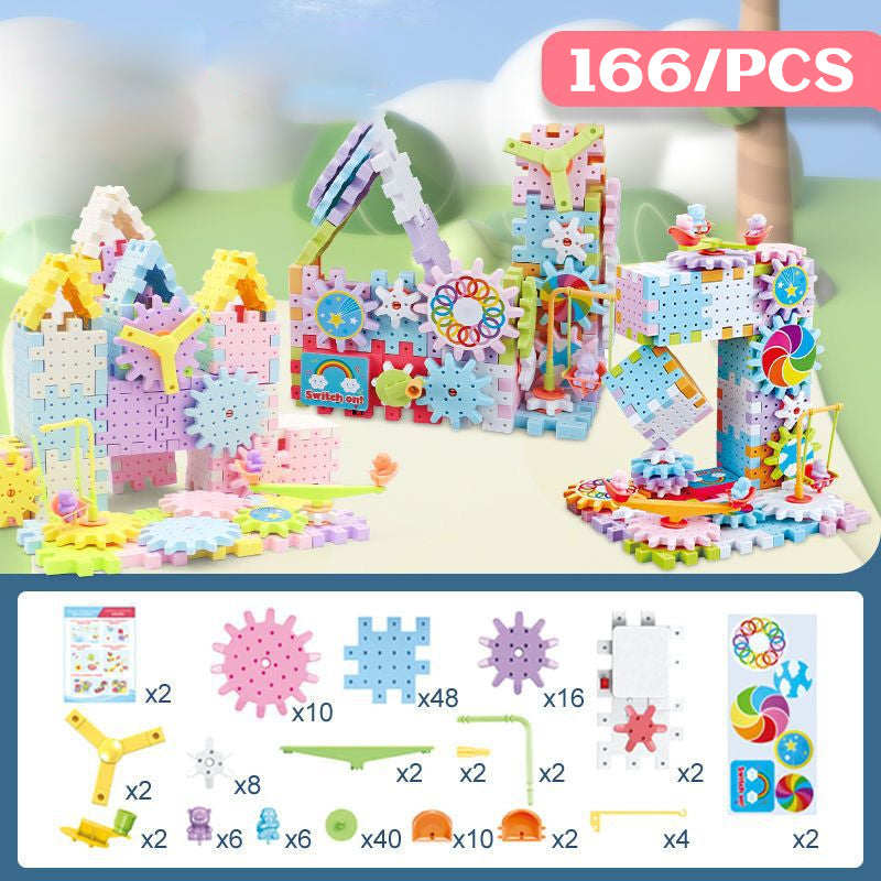 Electric gear rotating building block toys