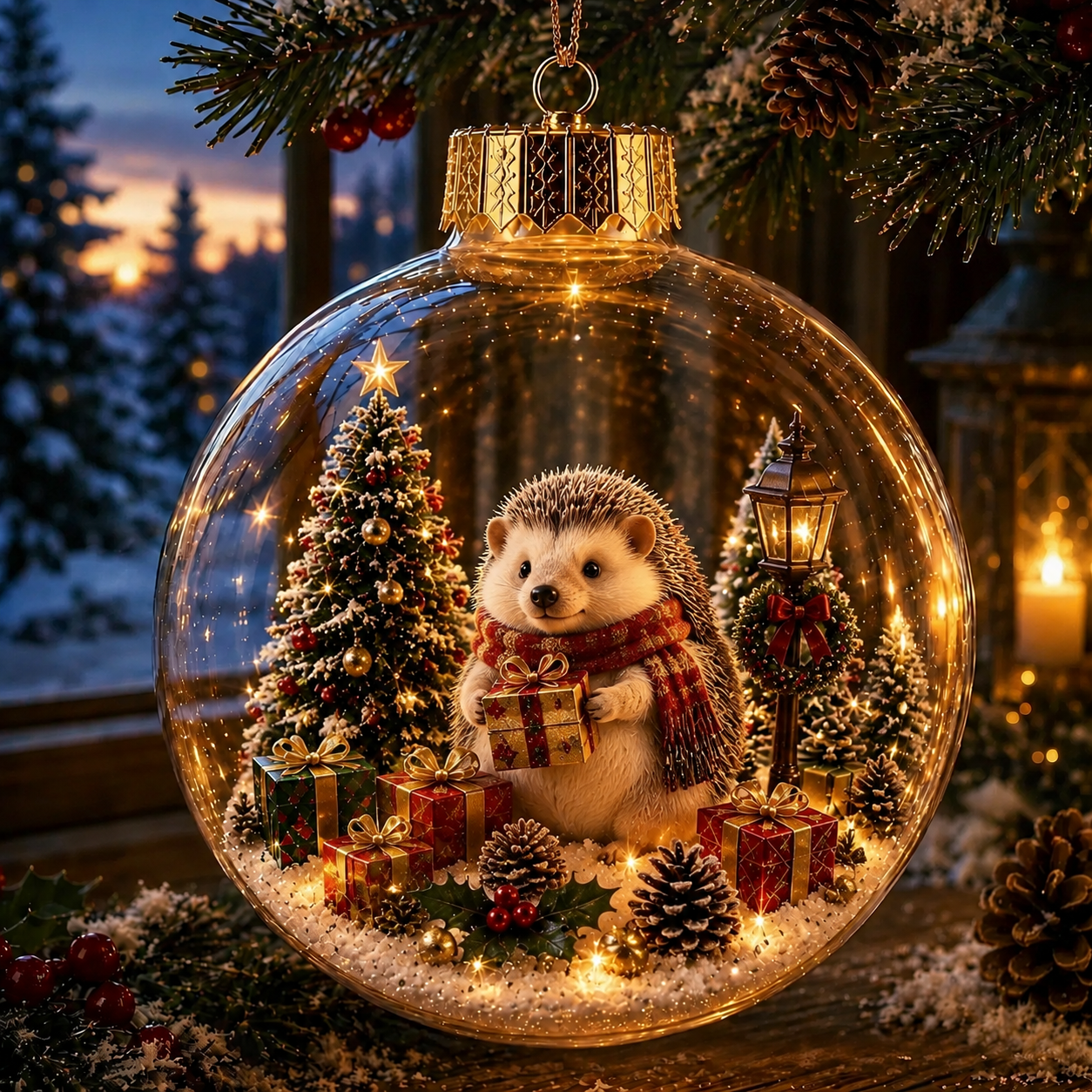 Cozy Christmas Animal Scene Ornament