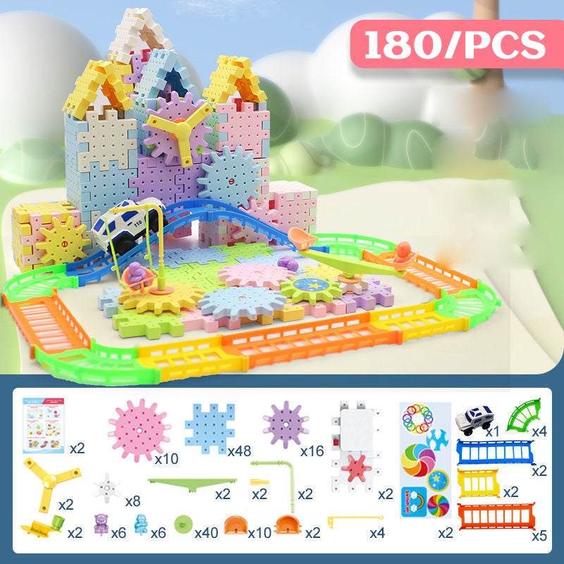 Electric gear rotating building block toys