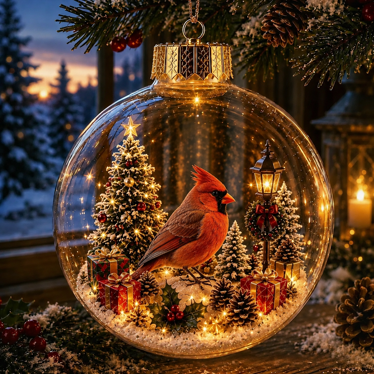 Cozy Christmas Animal Scene Ornament