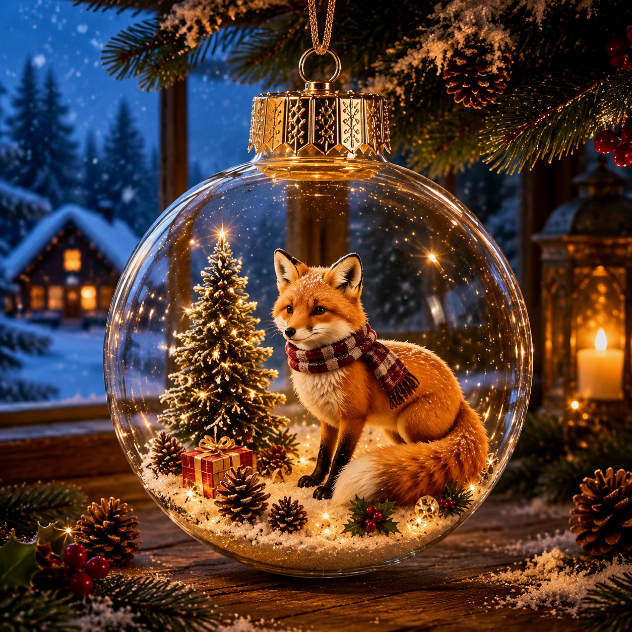 Cozy Christmas Animal Scene Ornament