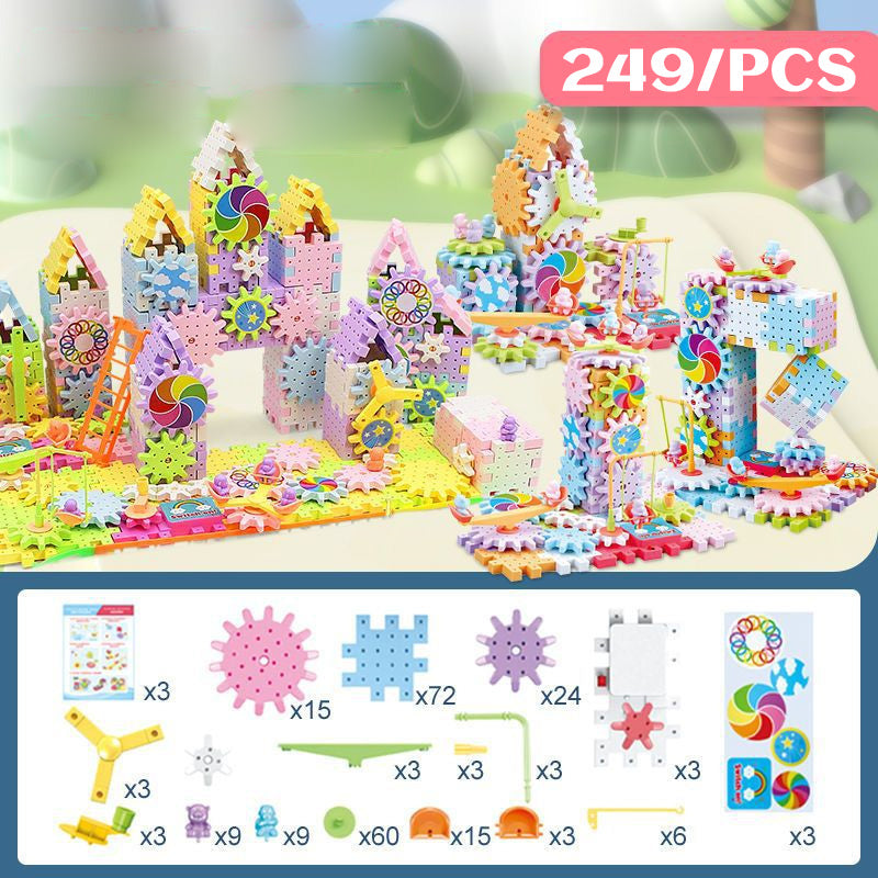 Electric gear rotating building block toys