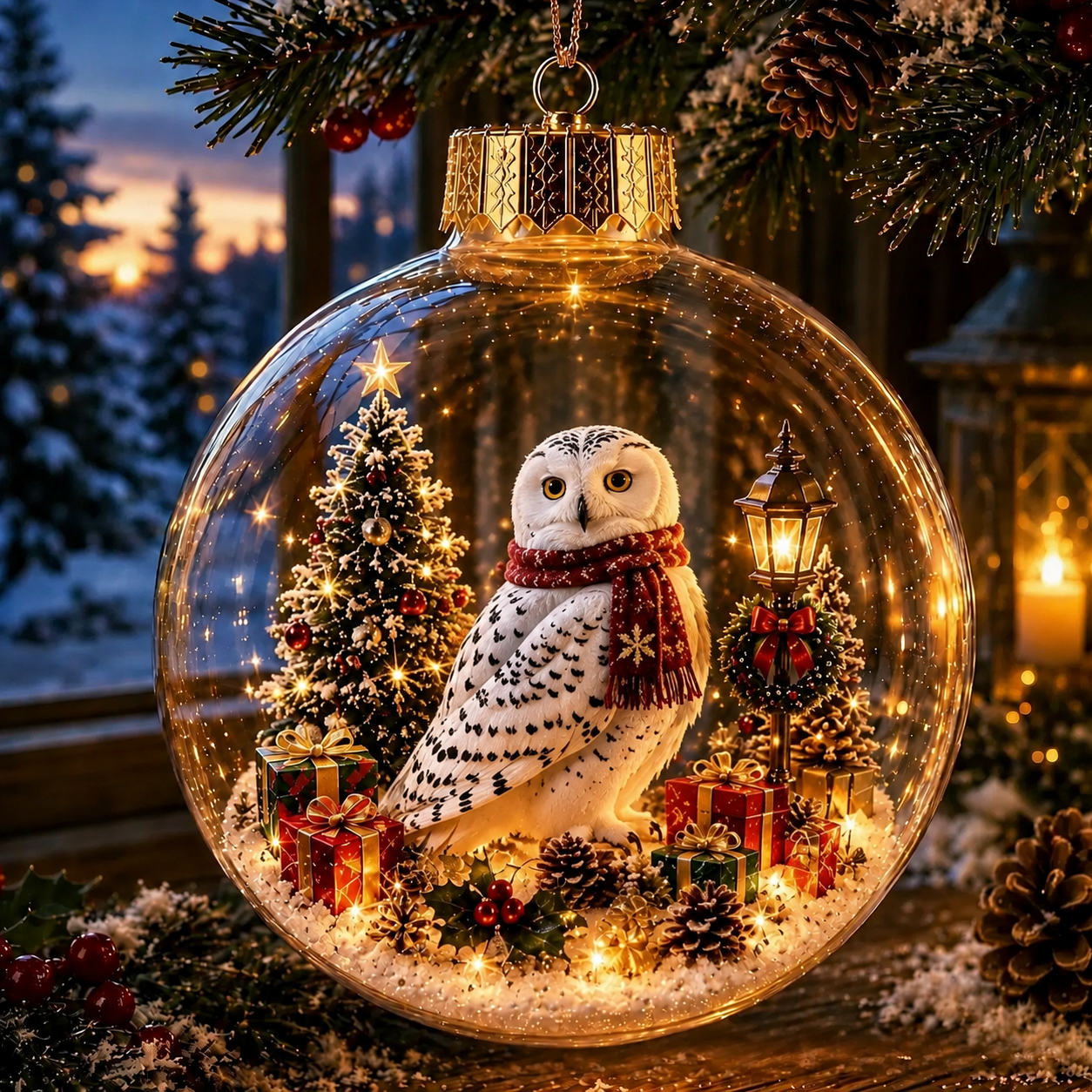 Cozy Christmas Animal Scene Ornament