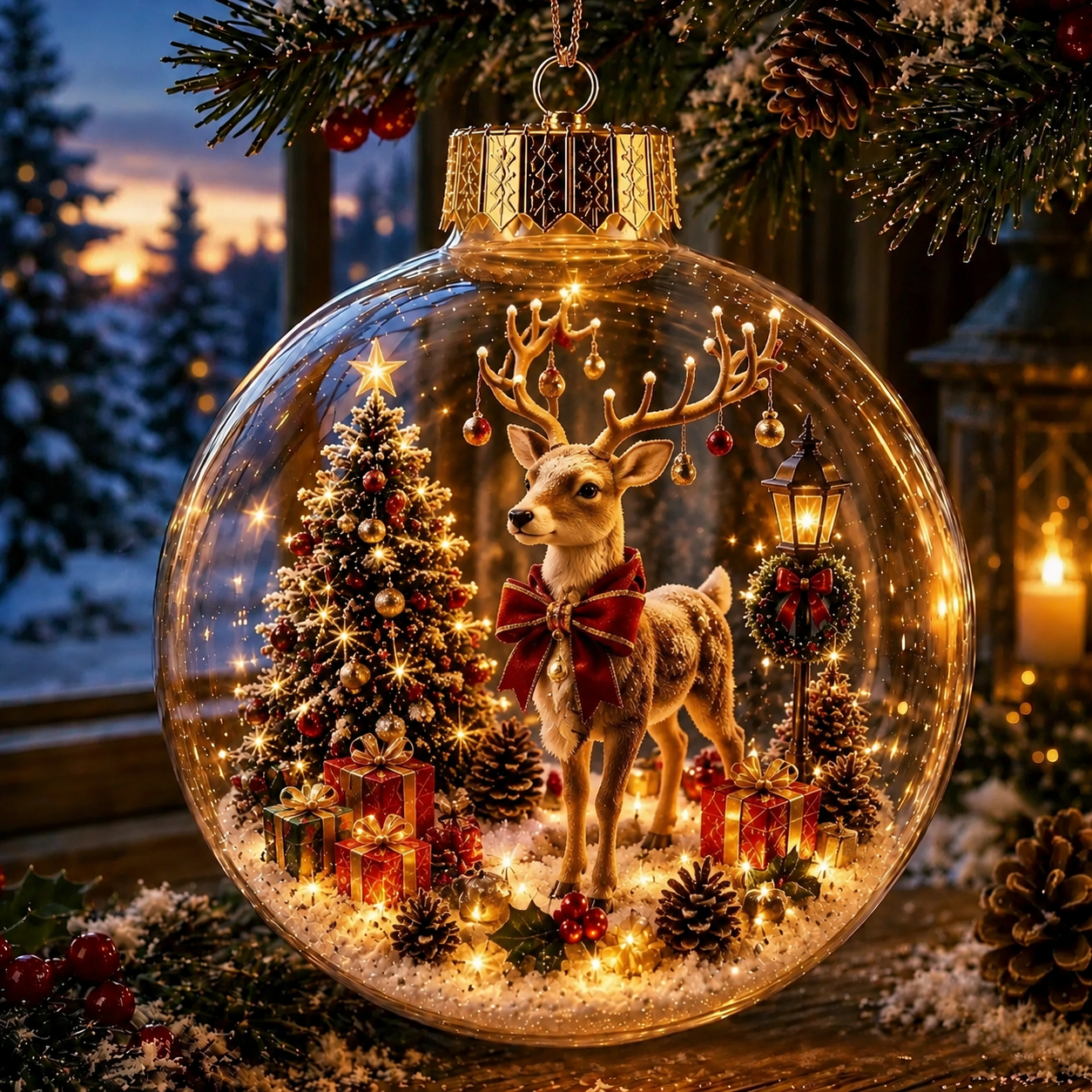 Cozy Christmas Animal Scene Ornament