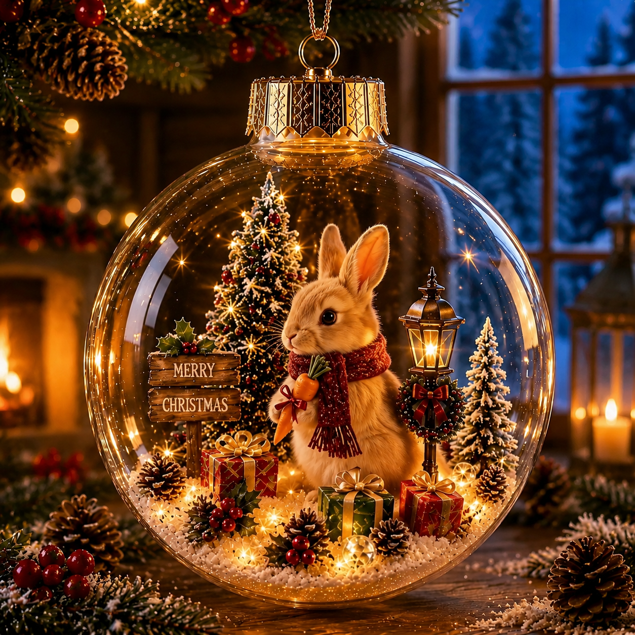 Cozy Christmas Animal Scene Ornament