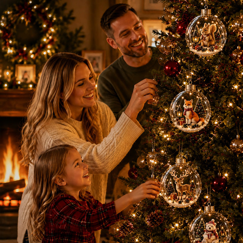 Cozy Christmas Animal Scene Ornament