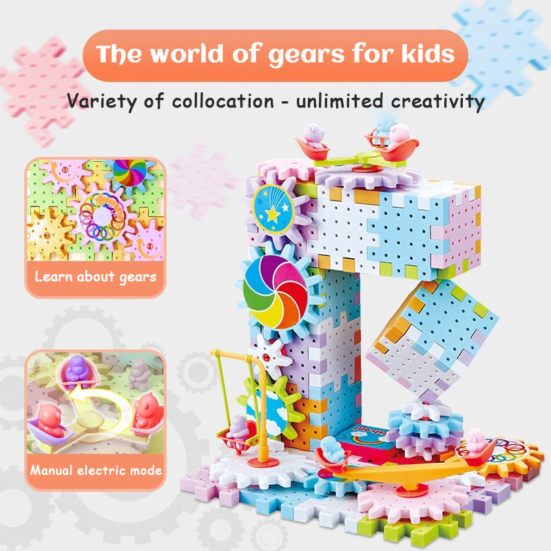 Electric gear rotating building block toys