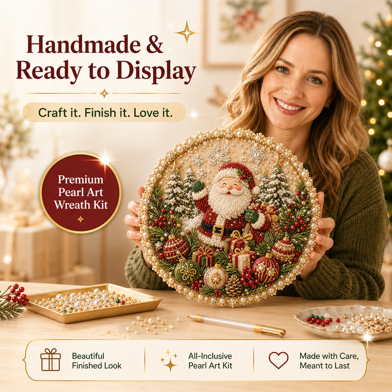 DIY Christmas Pearl Art Wreath Kit