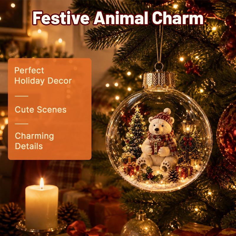 Cozy Christmas Animal Scene Ornament
