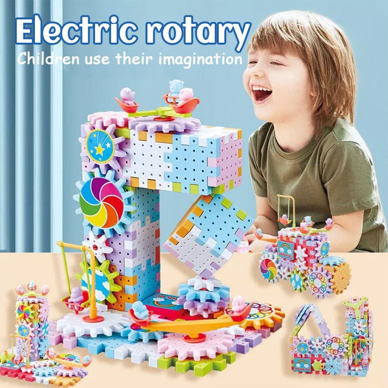 Electric gear rotating building block toys