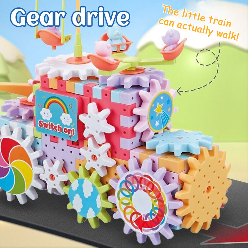 Electric gear rotating building block toys