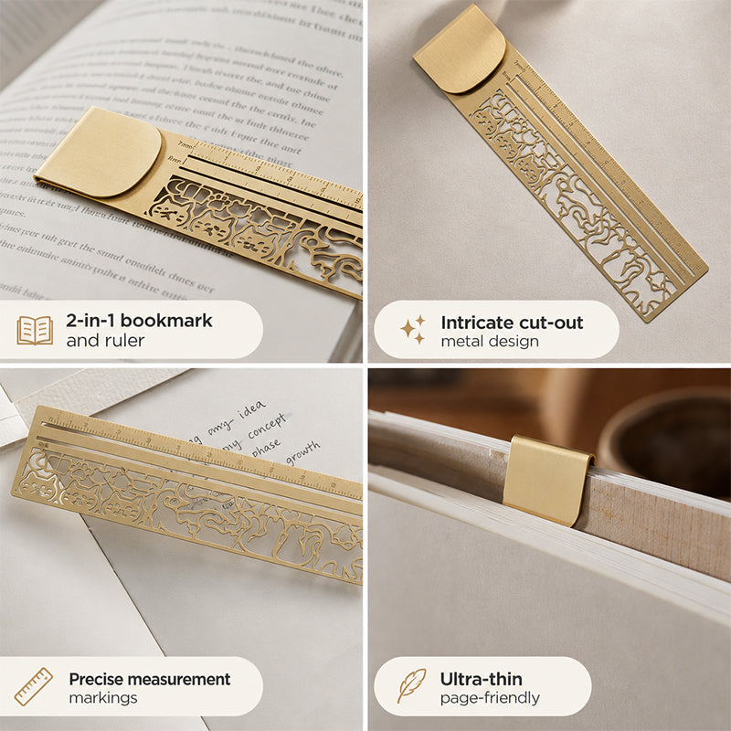 Elegant Cat Hollow Metal Bookmark Ruler