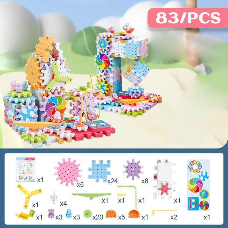 Electric gear rotating building block toys