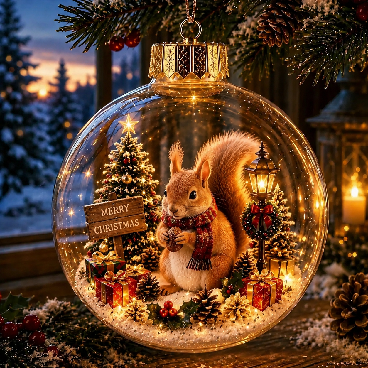 Cozy Christmas Animal Scene Ornament