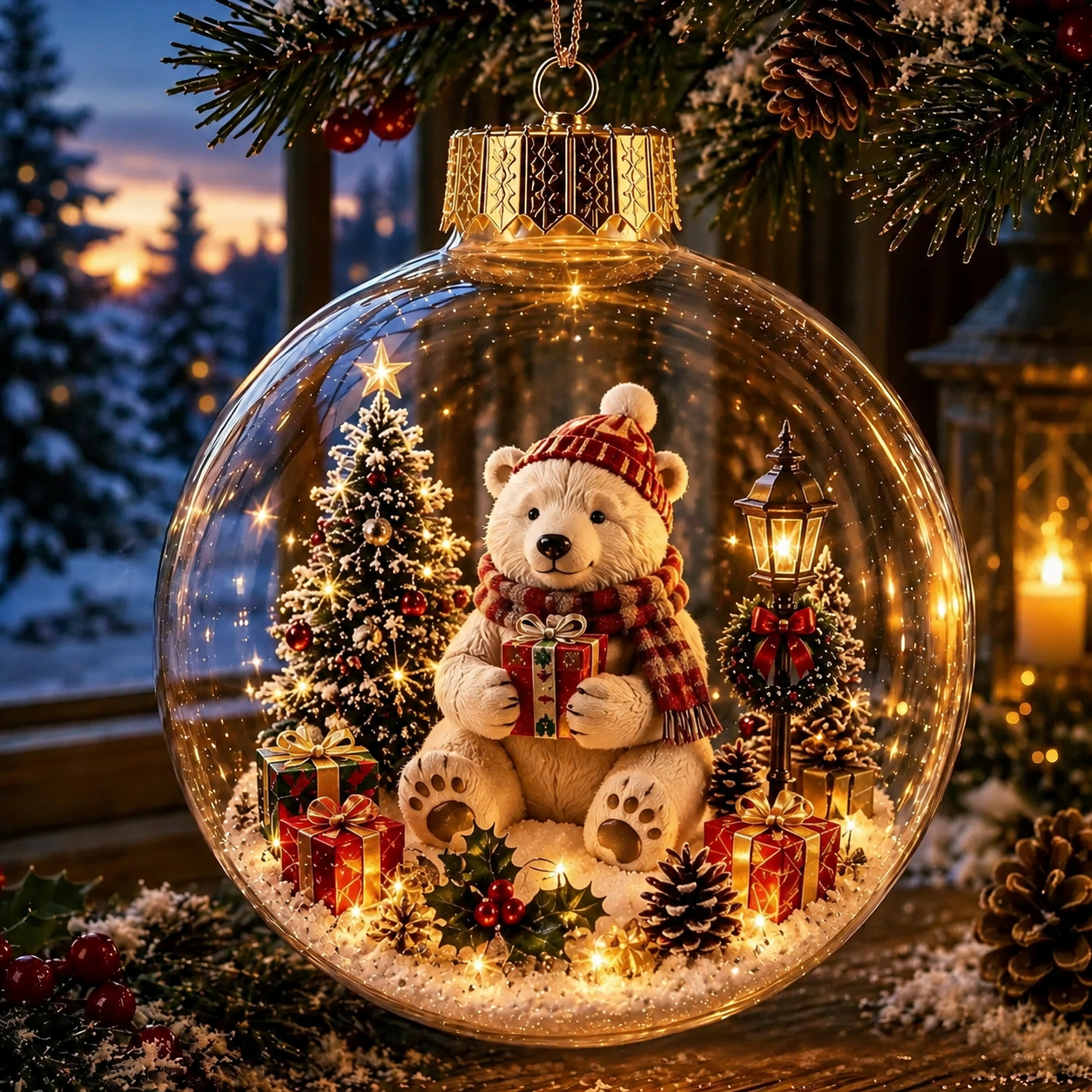 Cozy Christmas Animal Scene Ornament