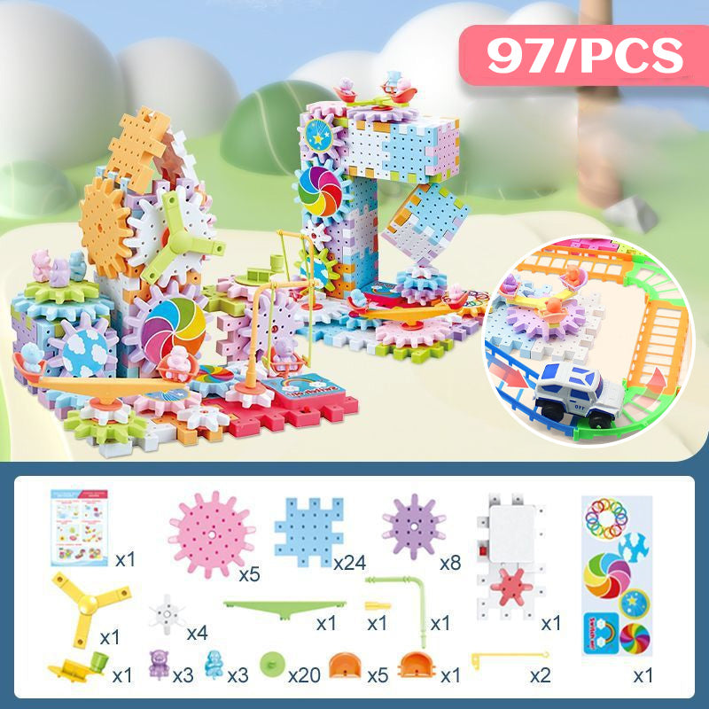 Electric gear rotating building block toys